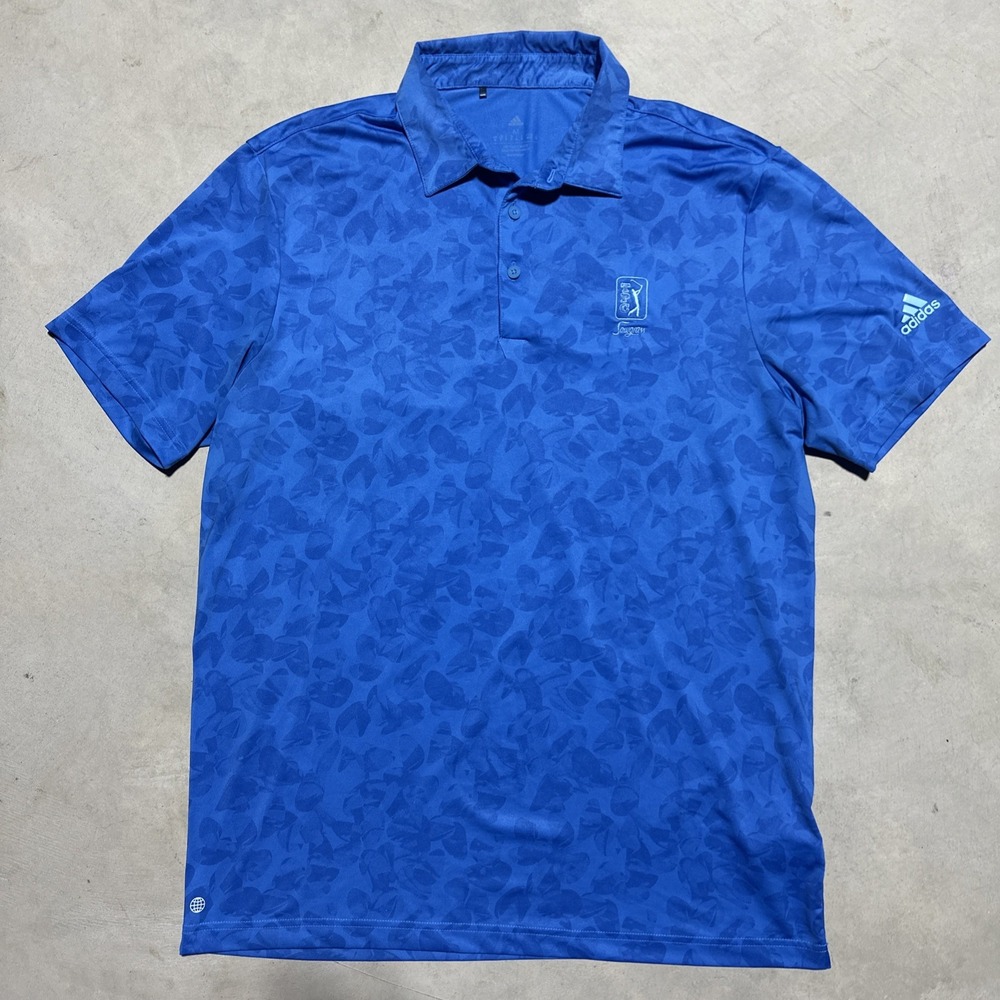Adidas Golf TPC Sawgrass Logo Performance Polo Shirt Men's SZ M Blue Wicking